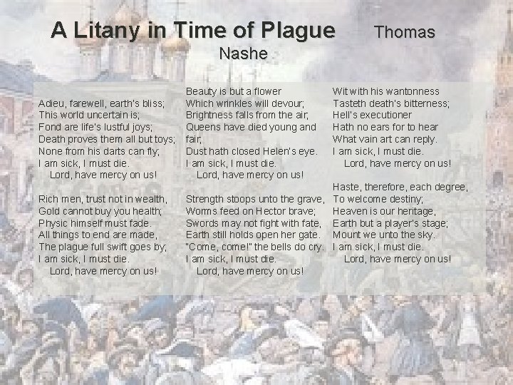 A Litany in Time of Plague Thomas Nashe Beauty is but a flower Adieu,