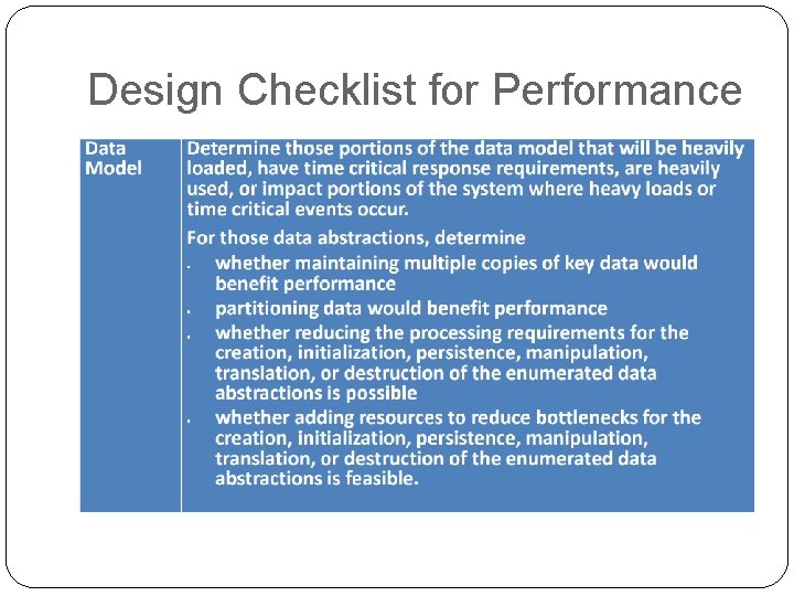 Design Checklist for Performance 