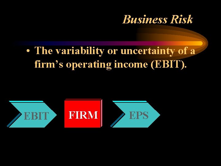 Business Risk • The variability or uncertainty of a firm’s operating income (EBIT). EBIT