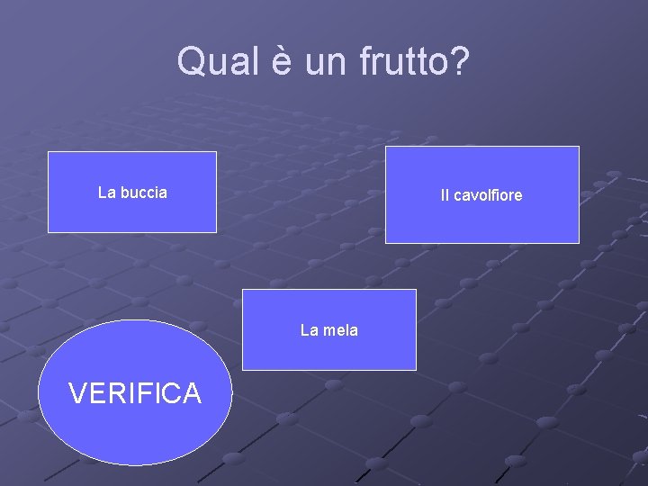 Qual è un frutto? La buccia Il cavolfiore La mela VERIFICA 