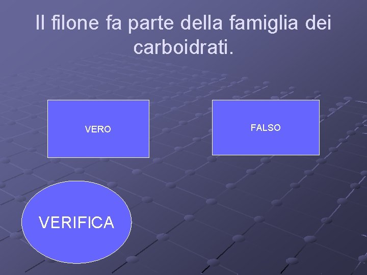 Il filone fa parte della famiglia dei carboidrati. VERO VERIFICA FALSO 