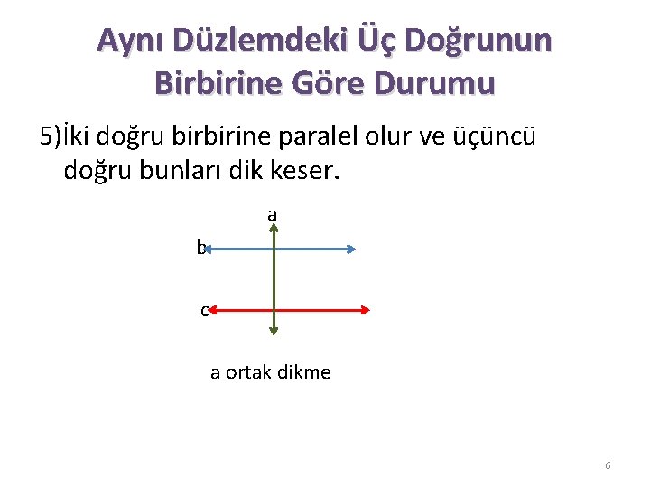 Aynı Düzlemdeki Üç Doğrunun Birbirine Göre Durumu 5)İki doğru birbirine paralel olur ve üçüncü
