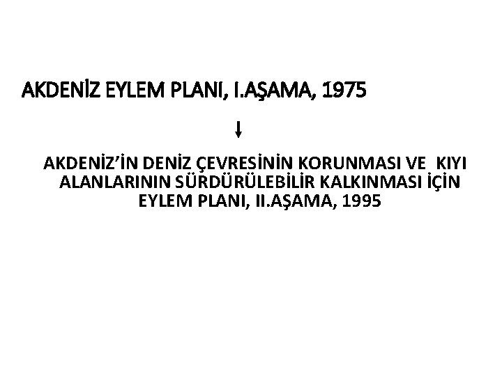 AKDENİZ EYLEM PLANI, I. AŞAMA, 1975 AKDENİZ’İN DENİZ ÇEVRESİNİN KORUNMASI VE KIYI ALANLARININ SÜRDÜRÜLEBİLİR