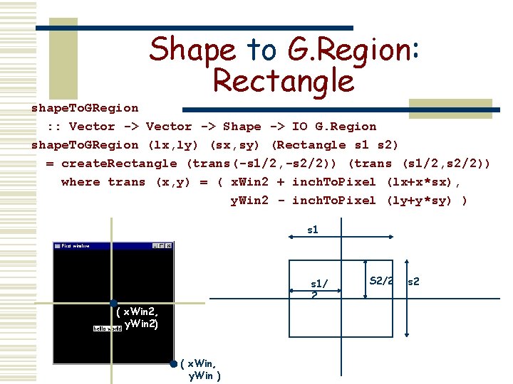 Shape to G. Region: Rectangle shape. To. GRegion : : Vector -> Shape ->