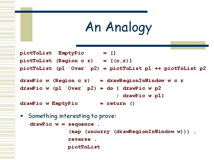 An Analogy pict. To. List Empty. Pic = [] pict. To. List (Region c