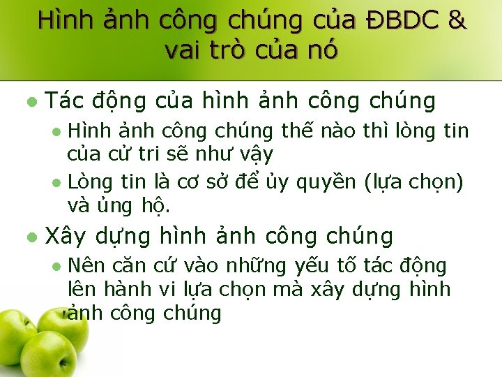 Hình ảnh công chúng của ĐBDC & vai trò của nó l Tác động