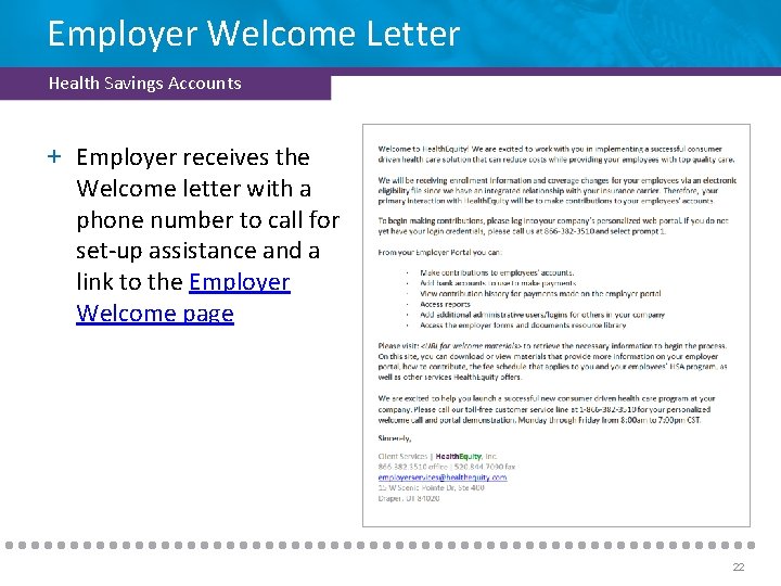 Employer Welcome Letter Health Savings Accounts + Employer receives the Welcome letter with a