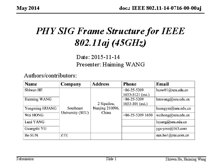 May 2014 doc. : IEEE 802. 11 -14 -0716 -00 -00 aj PHY SIG