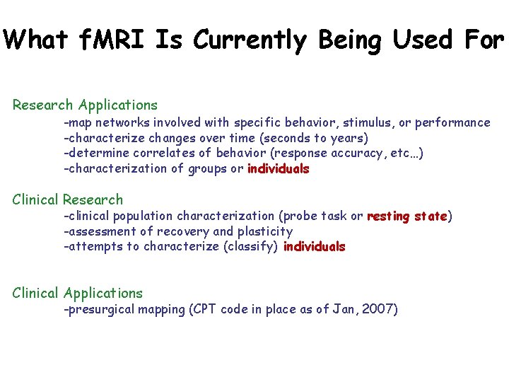 What f. MRI Is Currently Being Used For Research Applications -map networks involved with