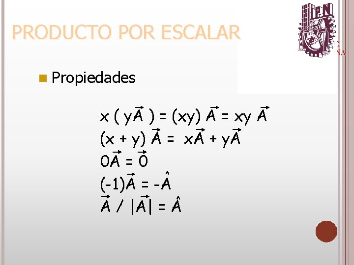 n Propiedades x ( y. A ) = (xy) A = xy A (x