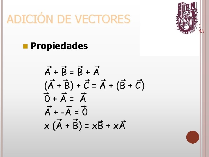 n Propiedades A+B=B+A (A + B) + C = A + (B + C)