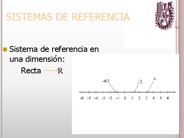 n Sistema de referencia en una dimensión: Recta R 1 6/4/2021 SISTEMAS DE REFERENCIA