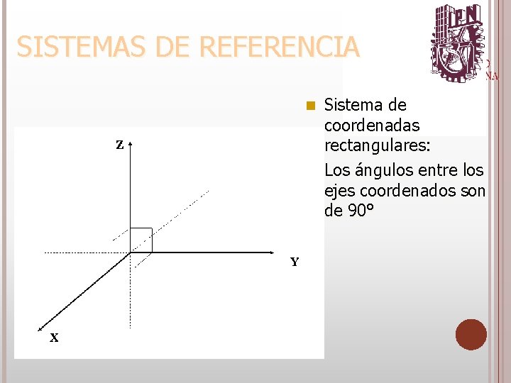 n 6/4/2021 SISTEMAS DE REFERENCIA Sistema de coordenadas rectangulares: Los ángulos entre los ejes