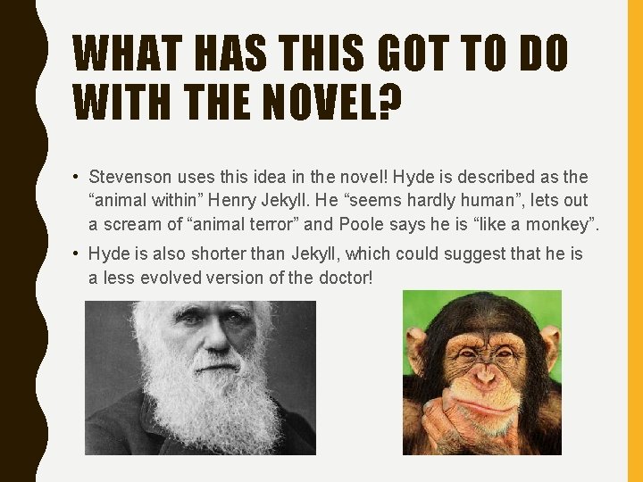 WHAT HAS THIS GOT TO DO WITH THE NOVEL? • Stevenson uses this idea