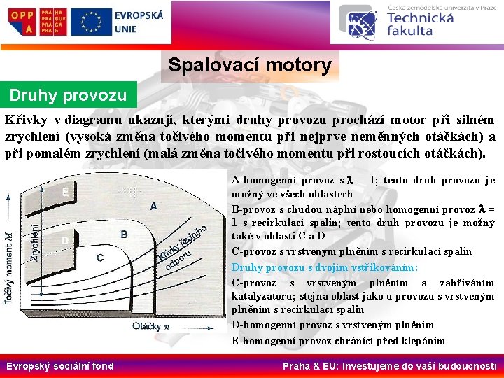 Spalovací motory Druhy provozu Křivky v diagramu ukazují, kterými druhy provozu prochází motor při