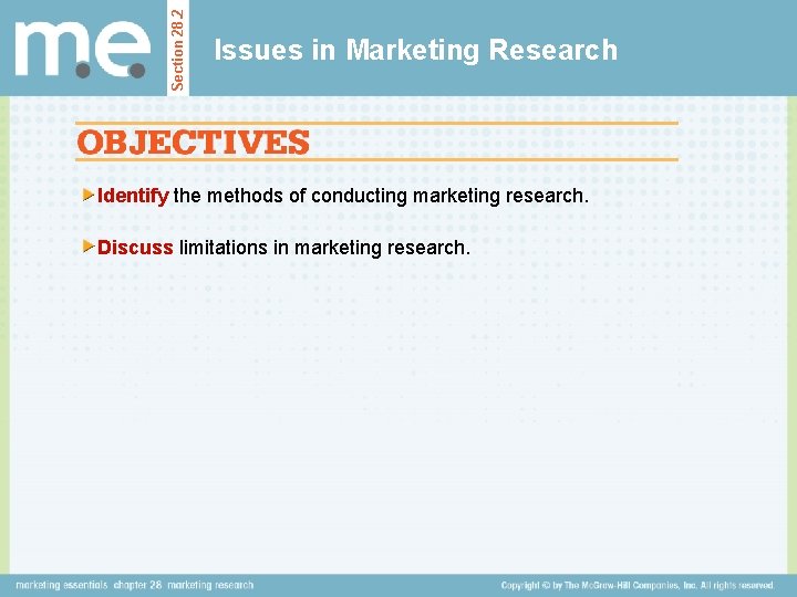 Section 28. 2 Issues in Marketing Research Identify the methods of conducting marketing research.