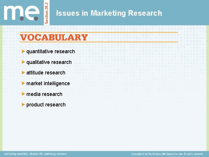Section 28. 2 Issues in Marketing Research quantitative research qualitative research attitude research market