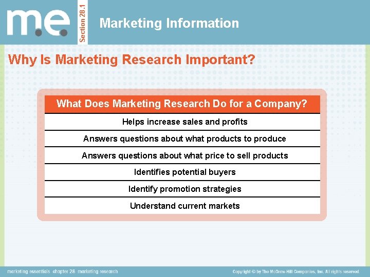 Section 28. 1 Marketing Information Why Is Marketing Research Important? What Does Marketing Research