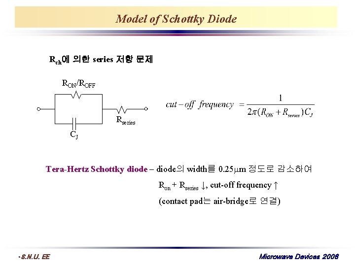 Model of Schottky Diode Rch에 의한 series 저항 문제 RON/ROFF Rseries CJ Tera-Hertz Schottky