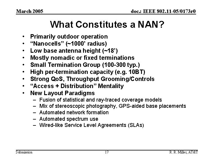 March 2005 doc. : IEEE 802. 11 -05/0173 r 0 What Constitutes a NAN?