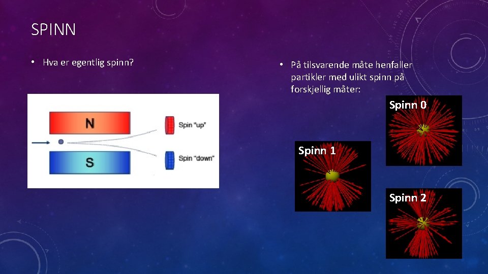 SPINN • Hva er egentlig spinn? • På tilsvarende måte henfaller partikler med ulikt