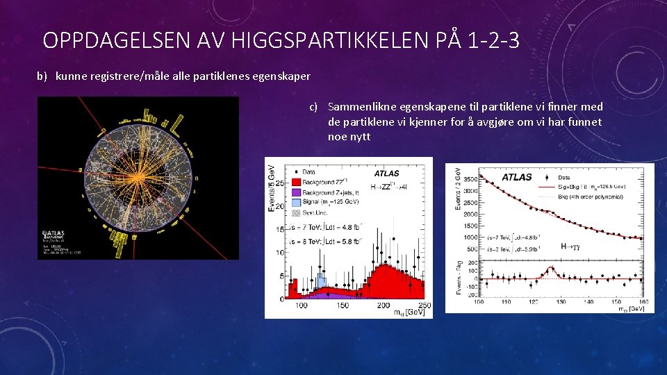 OPPDAGELSEN AV HIGGSPARTIKKELEN PÅ 1 -2 -3 b) kunne registrere/måle alle partiklenes egenskaper c)