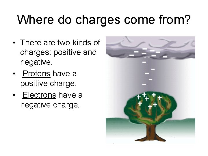 Where do charges come from? • There are two kinds of charges: positive and