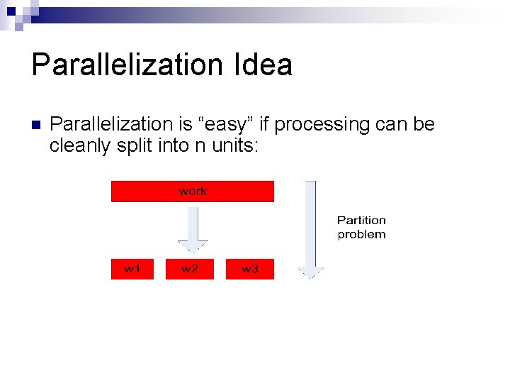 Parallelization Idea n Parallelization is “easy” if processing can be cleanly split into n