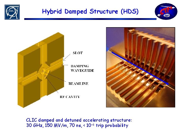 Hybrid Damped Structure (HDS) CLIC damped and detuned accelerating structure: 30 GHz, 150 MV/m,