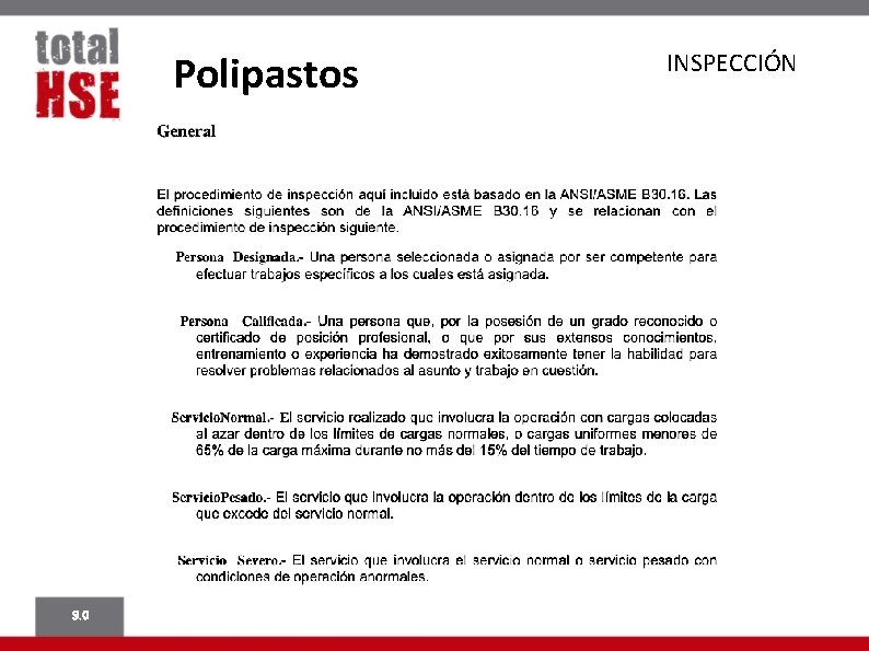 Polipastos 9. 0 INSPECCIÓN 