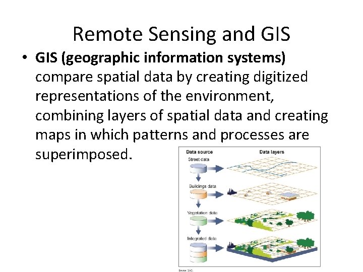 Remote Sensing and GIS • GIS (geographic information systems) compare spatial data by creating