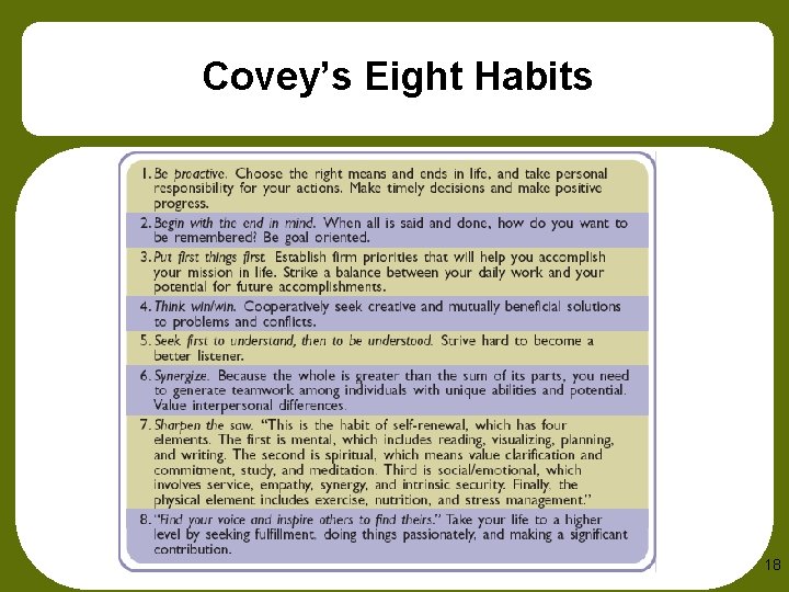 Covey’s Eight Habits 18 