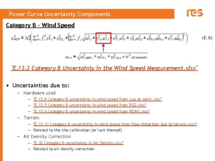 Power Curve Uncertainty Components Category B – Wind Speed "E. 13. 3 Category B