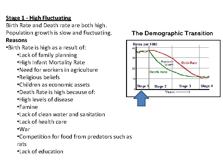 Stage 1 - High Fluctuating Birth Rate and Death rate are both high. Population