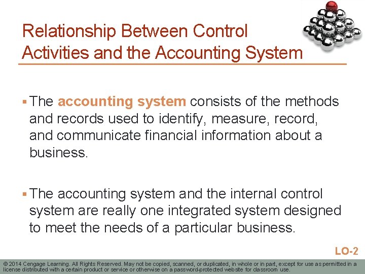 Relationship Between Control Activities and the Accounting System § The accounting system consists of