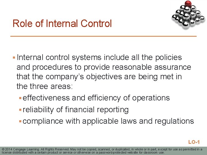 Role of Internal Control § Internal control systems include all the policies and procedures