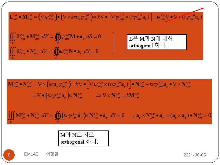 L은 M과 N에 대해 orthogonal 하다. M과 N도 서로 orthogonal 하다. 8 EMLAB 이정한