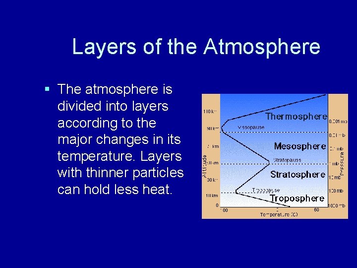 Layers of the Atmosphere § The atmosphere is divided into layers according to the