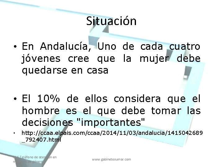 Situación • En Andalucía, Uno de cada cuatro jóvenes cree que la mujer debe