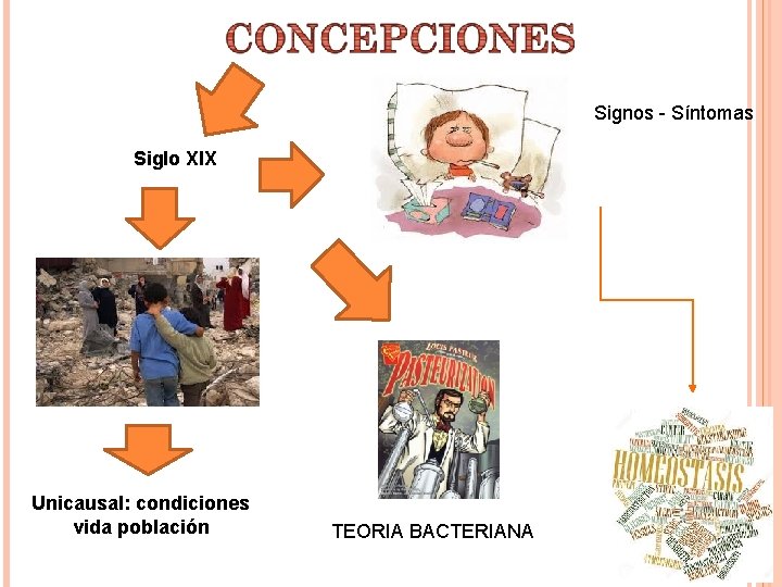 Signos - Síntomas Siglo XIX Unicausal: condiciones vida población TEORIA BACTERIANA 