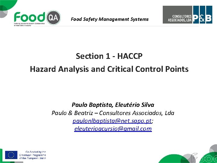 Food Safety Management Systems Section 1 - HACCP Hazard Analysis and Critical Control Points