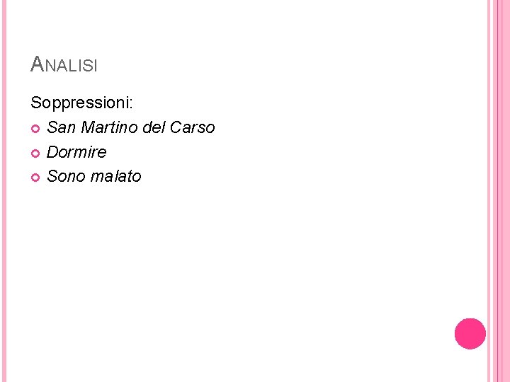 ANALISI Soppressioni: San Martino del Carso Dormire Sono malato 