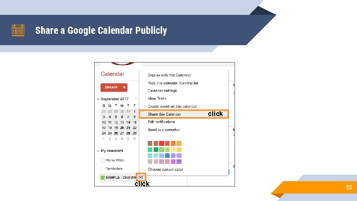 Share a Google Calendar Publicly click 20 