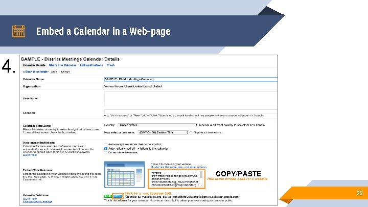 Embed a Calendar in a Web-page 4. COPY/PASTE 23 