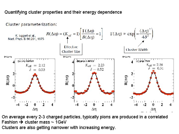 Quantifying cluster properties and their energy dependence On average every 2 -3 charged particles,