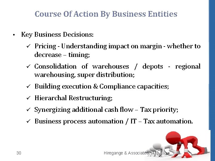 Course Of Action By Business Entities • Key Business Decisions: 30 ü Pricing -