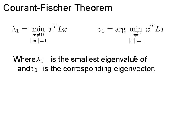 Courant-Fischer Theorem Where is the smallest eigenvalue of and is the corresponding eigenvector. 