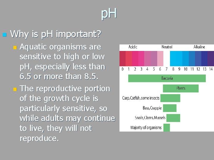 p. H n Why is p. H important? Aquatic organisms are sensitive to high