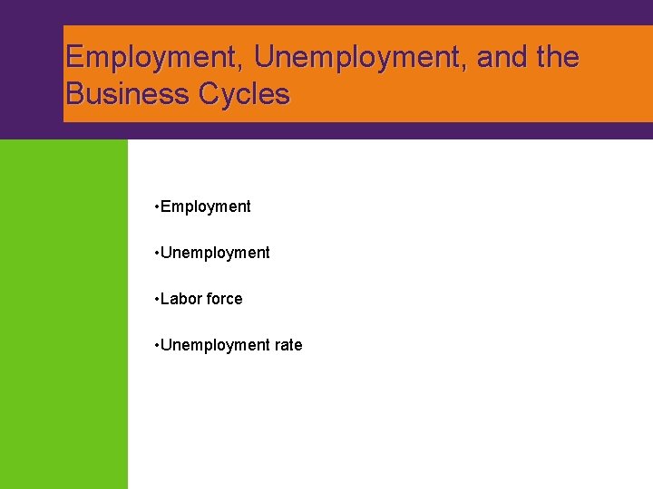 Employment, Unemployment, and the Business Cycles • Employment • Unemployment • Labor force •