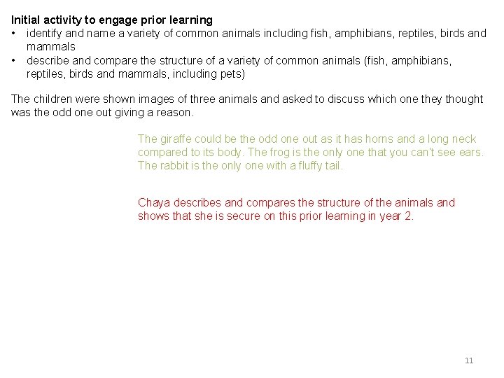 Initial activity to engage prior learning • identify and name a variety of common